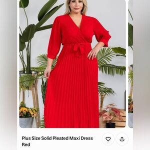 Red Long Sleeve Pleated Maxi Dress
